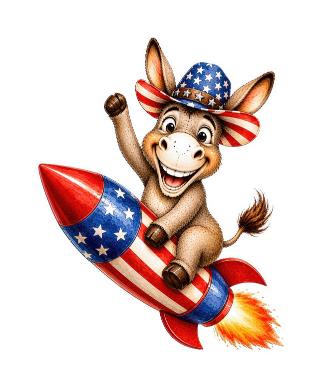 red white blue donkey fabric panel