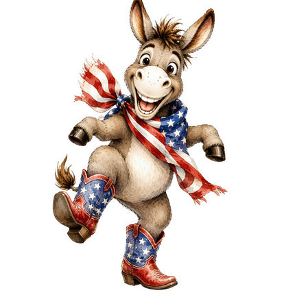 red white blue donkey fabric panel