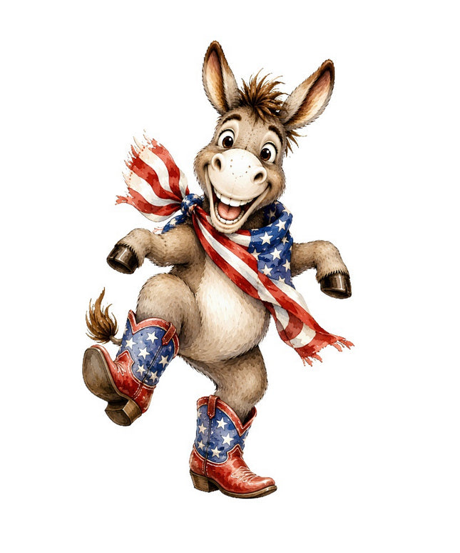 red white blue donkey fabric panel