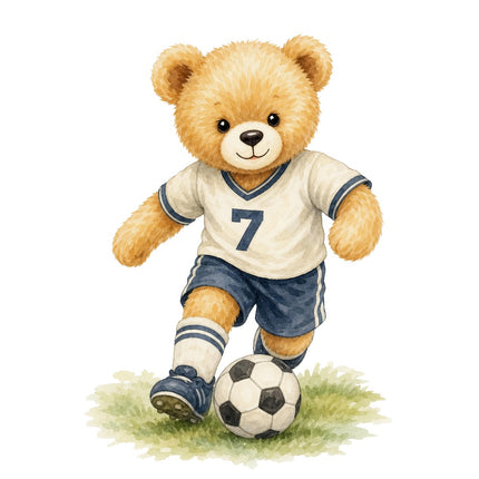 Soccer Player Teddy Bear 100% Cotton Fabric Panel Block ARS191