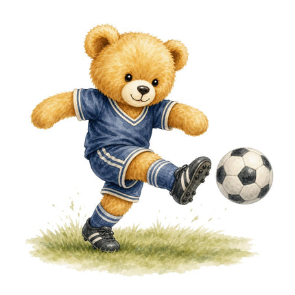 Soccer Player Teddy Bear 100% Cotton Fabric Panel Block ARS192