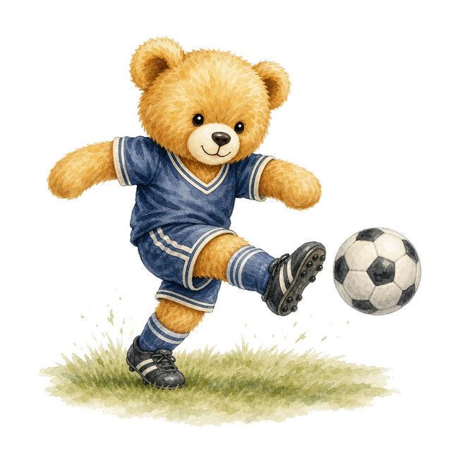 Soccer Player Teddy Bear 100% Cotton Fabric Panel Block ARS192