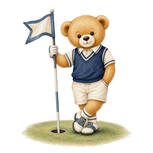 Golfer Teddy Bear 100% Cotton Fabric Panel Block ARS193