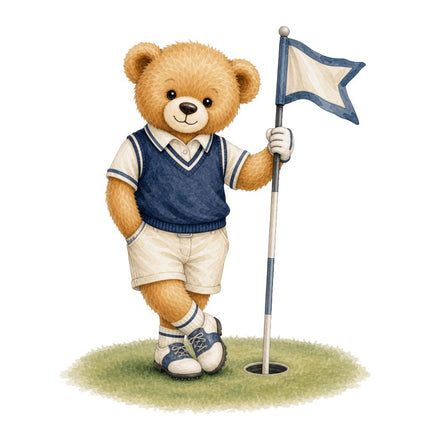 golf teddy bear fabric panel