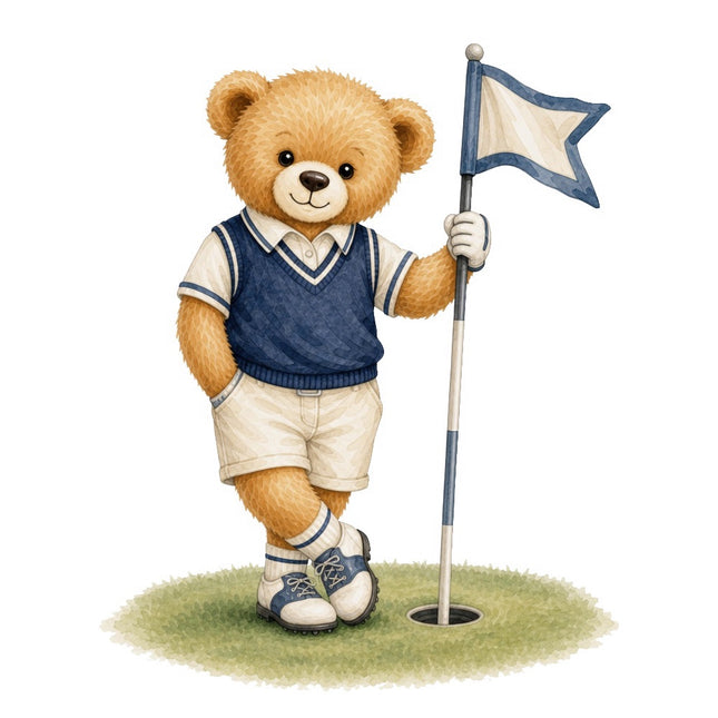 golf teddy bear fabric panel