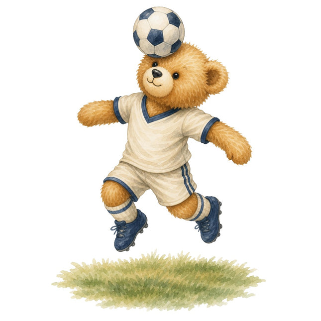Soccer Player Teddy Bear 100% Cotton Fabric Panel Block ARS194