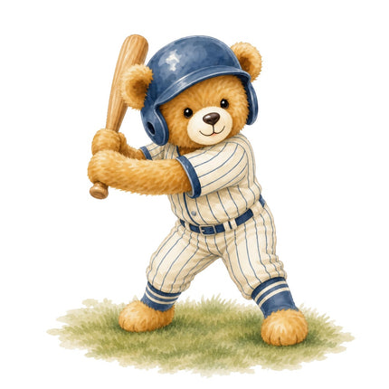 Baseball Player Teddy Bear 100% Cotton Fabric Panel Block ARS195