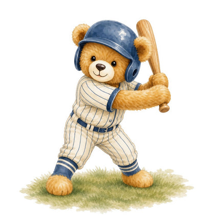baseball teddy bear fabric panel