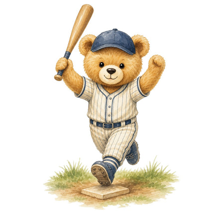 Baseball Player Teddy Bear 100% Cotton Fabric Panel Block ARS196