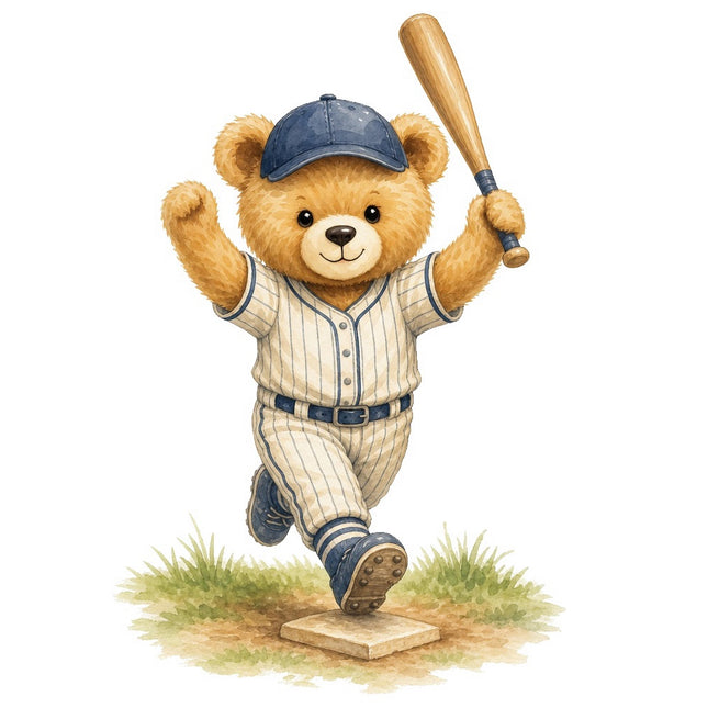baseball teddy bear fabric panel
