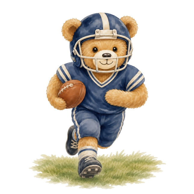 Football Player Teddy Bear 100% Cotton Fabric Panel Block ARS197