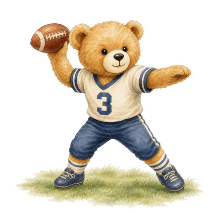 Football Player Teddy Bear 100% Cotton Fabric Panel Block ARS198