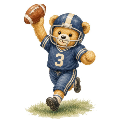 Football Player Teddy Bear 100% Cotton Fabric Panel Block ARS199
