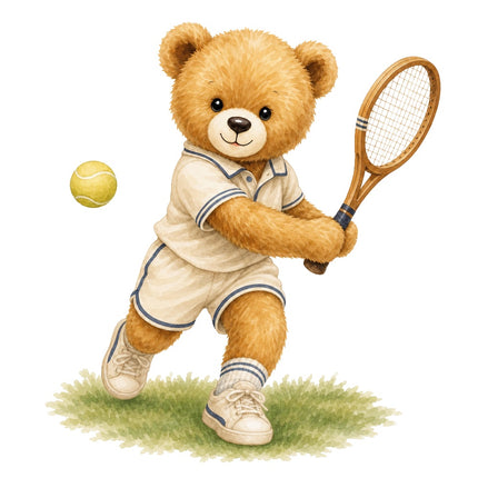 Tennis Player Teddy Bear 100% Cotton Fabric Panel Block ARS200