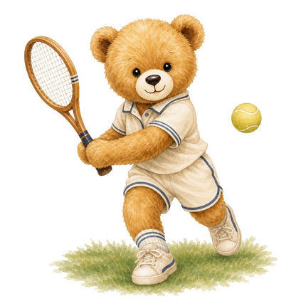 tennis teddy bear fabric panel