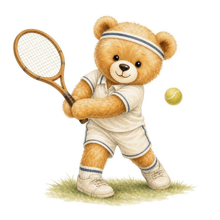 tennis teddy bear fabric panel