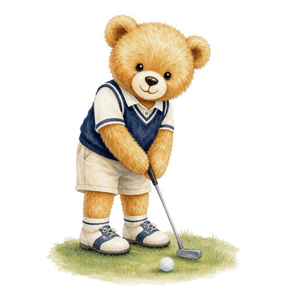 golf teddy bear fabric panel