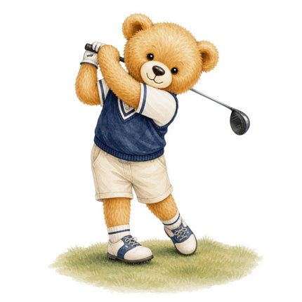 golf teddy bear fabric panel