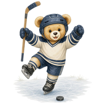 Hockey Player Teddy Bear 100% Cotton Fabric Panel Block ARS207