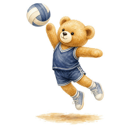 Volleyball Player Teddy Bear 100% Cotton Fabric Panel Block ARS209