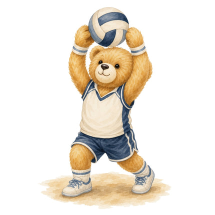 Volleyball Player Teddy Bear 100% Cotton Fabric Panel Block ARS210