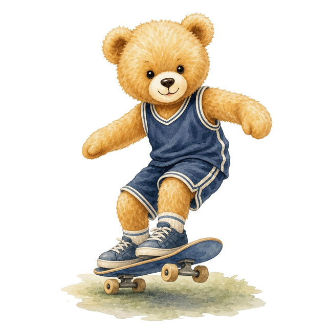 Skater Teddy Bear 100% Cotton Fabric Panel Block ARS212