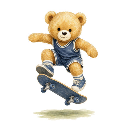 Skater Teddy Bear 100% Cotton Fabric Panel Block ARS213