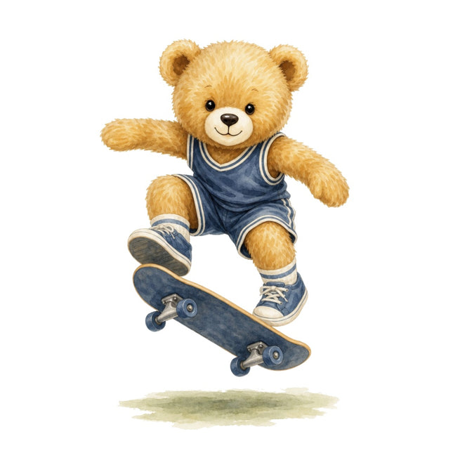 Skater Teddy Bear 100% Cotton Fabric Panel Block ARS213