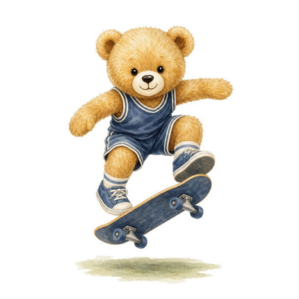 Skater Teddy Bear 100% Cotton Fabric Panel Block FLIP-ARS213