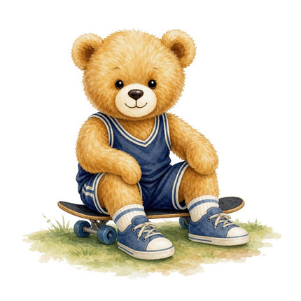 Skater Teddy Bear 100% Cotton Fabric Panel Block FLIP-ARS214