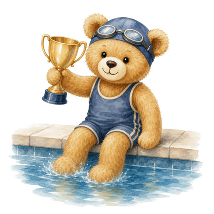 swimmer teddy bear fabric panel