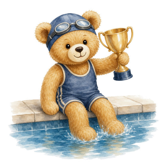 Swimmer Teddy Bear 100% Cotton Fabric Panel Block FLIP-ARS218