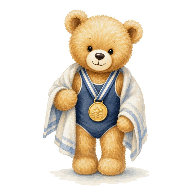 swimmer teddy bear fabric panel
