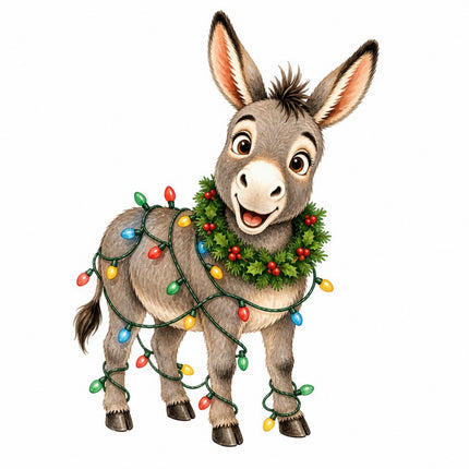 Christmas Donkey 100% Cotton Fabric Panel Block  FLIP-ARS225