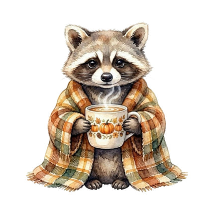autumn raccoon fabric panel
