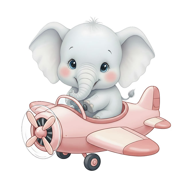 Elephant in Airplane 100% Cotton Fabric Panel Block Quilt Square ARS310