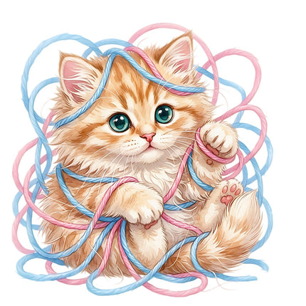 Cat Kitten With Yarn 100% Cotton Fabric Panel Block ARS561