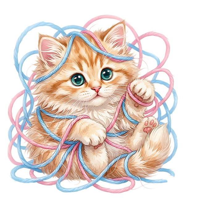 Cat Kitten With Yarn 100% Cotton Fabric Panel Block ARS561