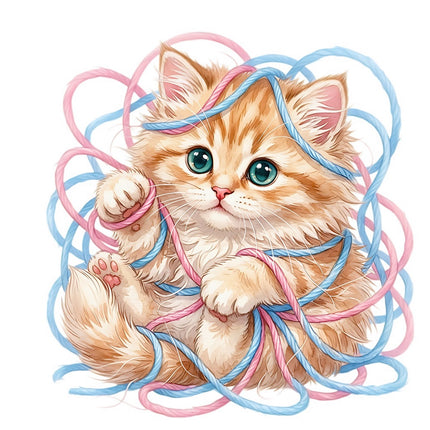 Cat Kitten With Yarn 100% Cotton Fabric Panel Block FLIP-ARS561