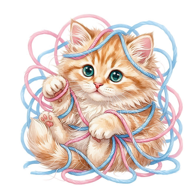 Cat Kitten With Yarn 100% Cotton Fabric Panel Block FLIP-ARS561