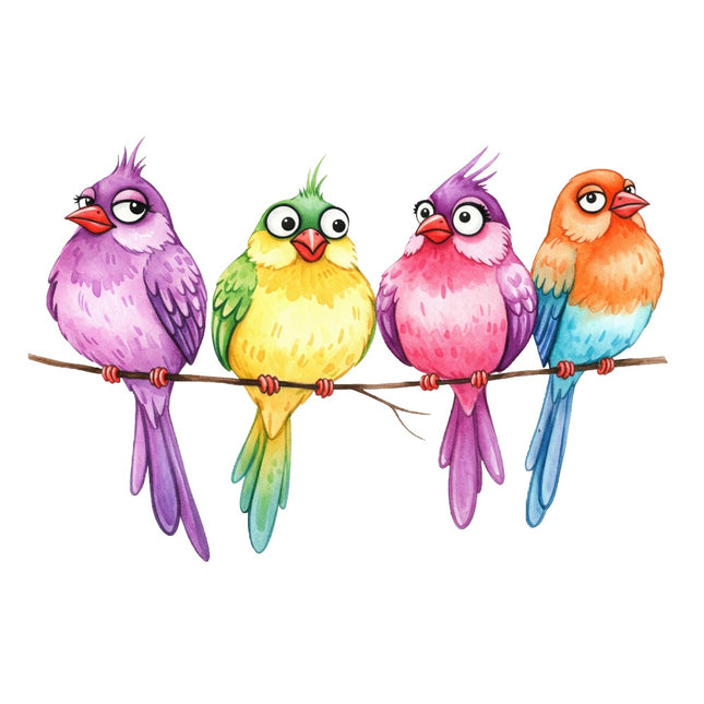 colorful birds on branch fabric panel