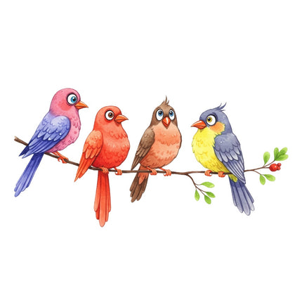 colorful birds on branch fabric panel