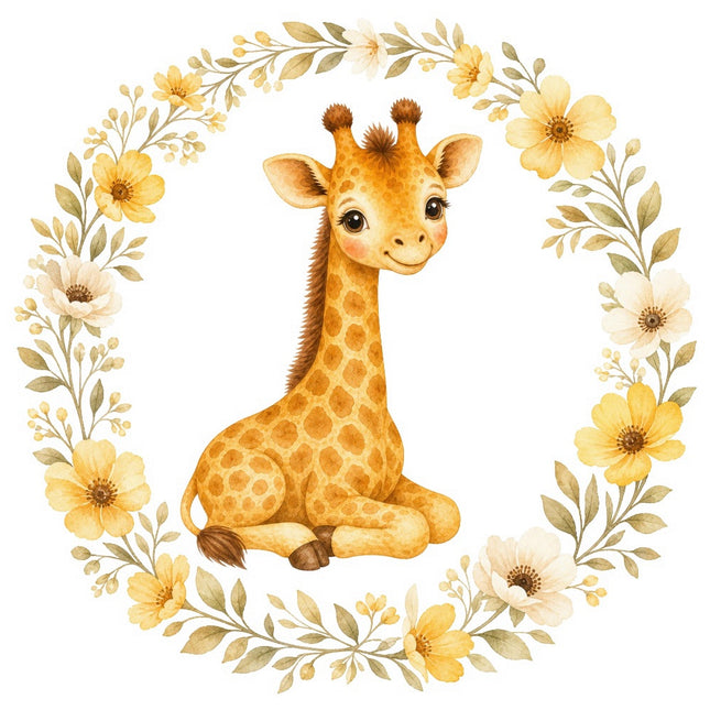 Giraffe in Wreath 100% Cotton Fabric Panel Block FLIP-ARS688