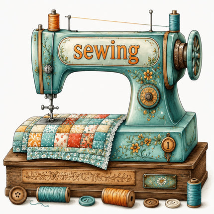 Sewing Machine 100% Cotton Fabric Panel Block Quilt Square ARS696