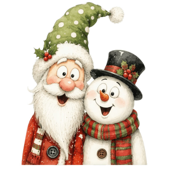 whimsical santa and snowman fabric panel