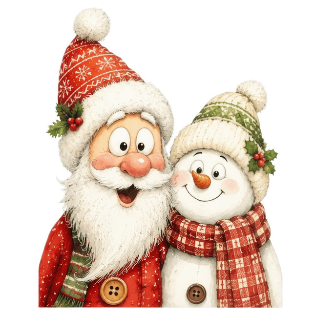 whimsical santa and snowman fabric panel