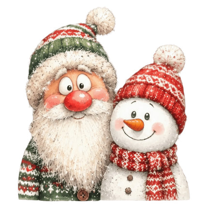 whimsical santa and snowman fabric panel