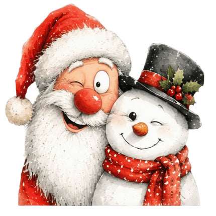 whimsical santa and snowman fabric panel