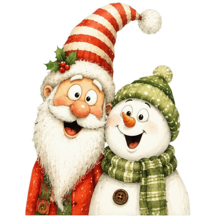smiling santa and snowman fabric panel