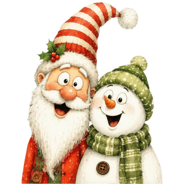 smiling santa and snowman fabric panel